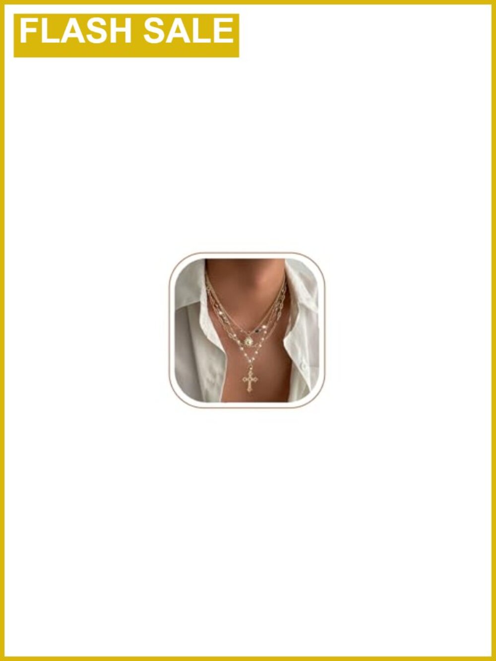 Gold Stacked Layered Necklace Set Pearl Cross Pendant Boho